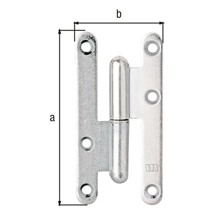 Alberts Bisagra París - L x An: 110 x 55 mm, Zincado, Derecha - Imagen de una bisagra de puerta con las dimensiones a y b.