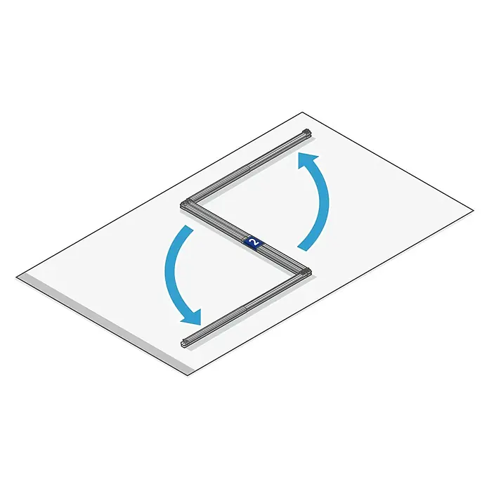 Tesa Insect Stop Puerta con protección contra insectos Falt - Blanco, Montaje de la mosquitera: Pinzas - La imagen muestra piezas de marco giratorias indicadas con una flecha azul. Estos pasos muestran el montaje o ajuste.