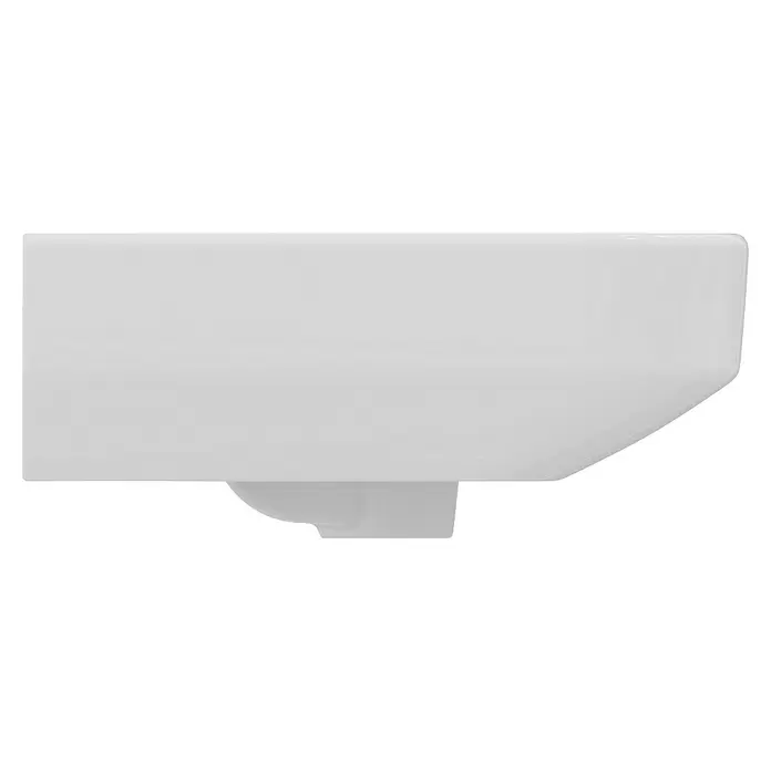 Ideal Standard i.life B Waschbecken - B x L: 45 x 38 cm, Ohne Spezialglasur, Hahnloch: Mitte, Mit Überlauf, Weiß - Weißes rechteckiges Keramik-Wandwaschbecken mit abgeschrägter rechter Seite.