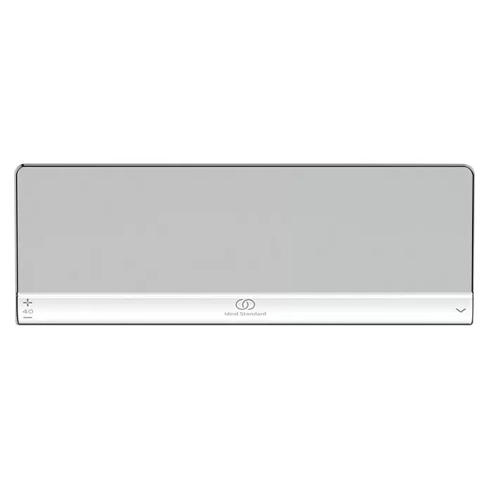 Ideal Standard Ceratherm Ablage T - Passend für: Ideal Standard Ceratherm T Aufputz-Brausethermostate - Hellgraues Ideal Standard Bedienfeld mit weißer Unterleiste, Temperaturregelung und Logo.