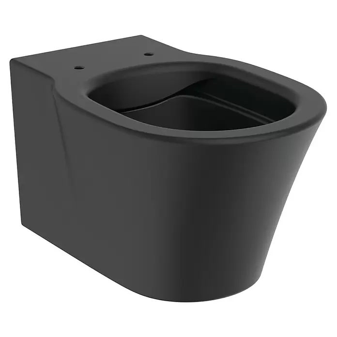 Ideal Standard Connect Air Wand-WC - Spülrandlos, Ohne Spezialglasur, Spülform: Tief, WC Abgang: Waagerecht, Schwarz - Schwarzes wandhängendes WC-Becken.
