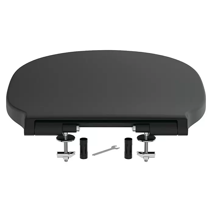 Ideal Standard Connect Air WC-Sitz - Duroplast, Schwarz, Mit Absenkautomatik - Schwarzer Duroplast-Toilettensitz mit Absenkautomatik, inklusive Chromscharnieren und Befestigungsmaterial (Schrauben, Dübel, Schlüssel).