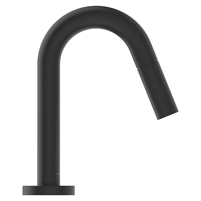 Ideal Standard Ceraline Kaltwasser-Standventil - Schwarz, Matt - Dunkelgrauer, moderner Wasserhahn mit schlankem, gebogenem Design und minimalistischer Ästhetik, ideal für stilvolle Badezimmer.