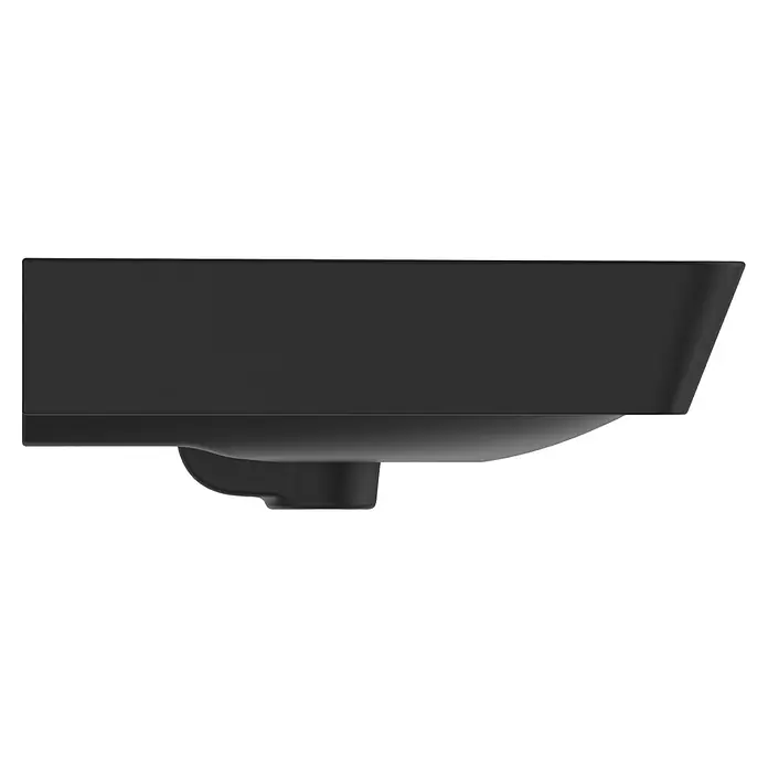 Ideal Standard Connect Air Waschtisch - 60 x 46 cm, Ohne Spezialglasur, Hahnloch: Mitte, Mit Überlauf, Schwarz - Nahaufnahme eines schwarzen Projektors, der ein elegantes und modernes Design aufweist und sich durch seine schlichte Form auszeichnet.