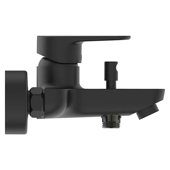 Ideal Standard Cerafine O Badewannenarmatur - Ausladung Armatur: 155 mm, Schwarz, Matt - Mattschwarze Wand-Einhebel-Mischbatterie mit Brauseanschluss.