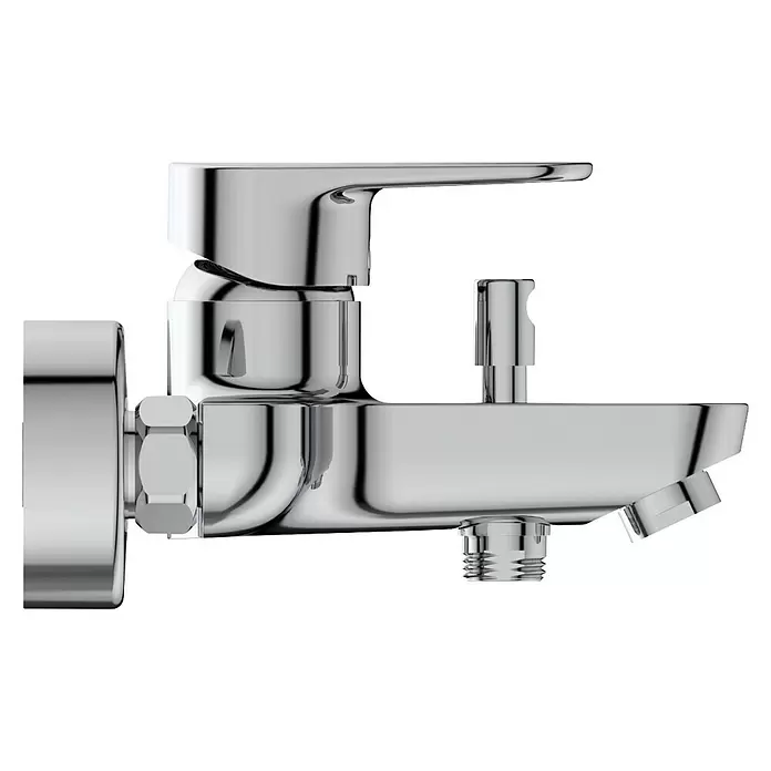 Ideal Standard Cerafine O Badewannenarmatur - Ausladung Armatur: 155 mm, Chrom, Glänzend - Glänzende verchromte Wandarmatur mit Einhebelmischer, Zugumsteller und Gewindeauslauf.