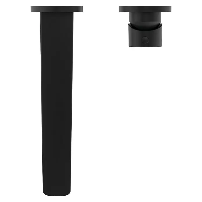 Ideal Standard Cerafine O Waschtischarmatur - Schwarz, Matt - Zwei schwarze Möbelteile: ein langes, rechteckiges Bein und eine kürzere, verstellbare Stütze mit runder Montageplatte und Knopf.