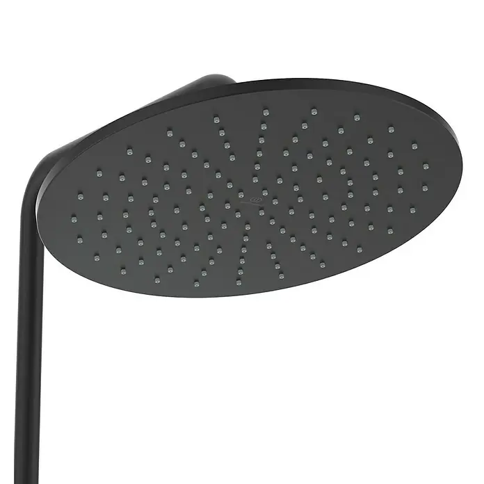 Ideal Standard Ceratherm Duschsystem T25 - Mit Thermostatarmatur, Lochabstand: 70 cm, Anzahl Strahlarten: 1 Stk., Schwarz - Schwarzer Duschkopf mit runder Kopfbrause und vielen Düsen für ein entspannendes Duscherlebnis. Stilvolles Design für moderne Badezimmer.