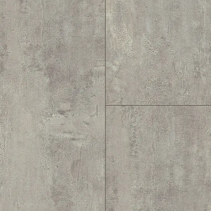 LOGOCLIC Aquaprotect Laminatmuster Grace - 300 x 330 x 8 mm, Fliesenoptik - Bild von grauen Betonfliesen, die ein modernes und industrielles Aussehen erzeugen, ideal für stilvolle Innenräume.