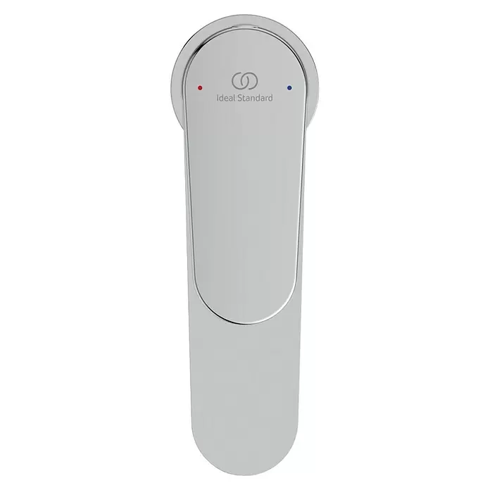 Ideal Standard Cerafine O Waschtischarmatur H80 - Chrom, Glänzend, Ohne Ablaufgarnitur - Polierter Chrom Ideal Standard Einhebel-Armaturengriff mit roten und blauen Heiß-/Kaltanzeigen.