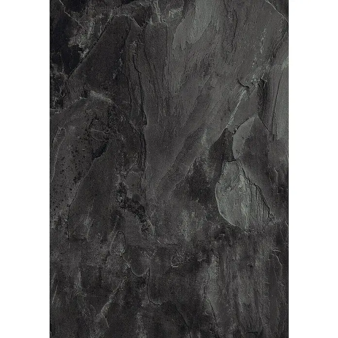 LOGOCLIC Aquaprotect Laminatmuster Pure - 300 x 330 x 8 mm, Fliesenoptik - Detailaufnahme einer dunklen Schieferplatte, die die natürliche Textur und die feinen Linien des Steins hervorhebt.
