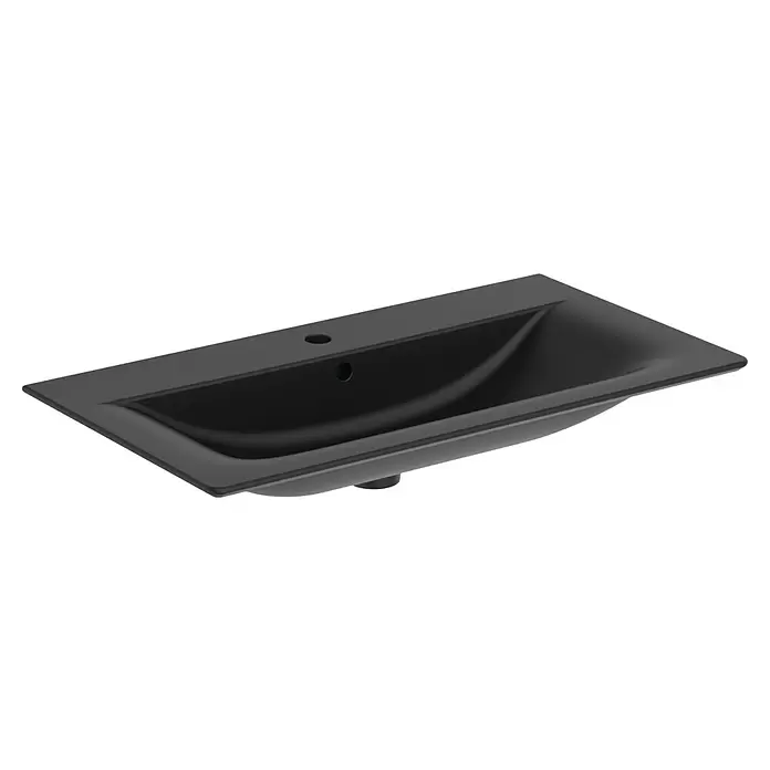 Ideal Standard Connect Air Einbauwaschbecken84 x 46 cm, Ohne Spezialglasur, Hahnloch: Mitte, Mit Überlauf, Schwarz