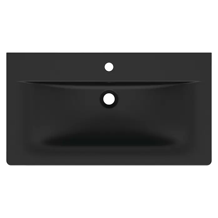 Ideal Standard Connect Air Einbauwaschbecken84 x 46 cm, Ohne Spezialglasur, Hahnloch: Mitte, Mit Überlauf, Schwarz