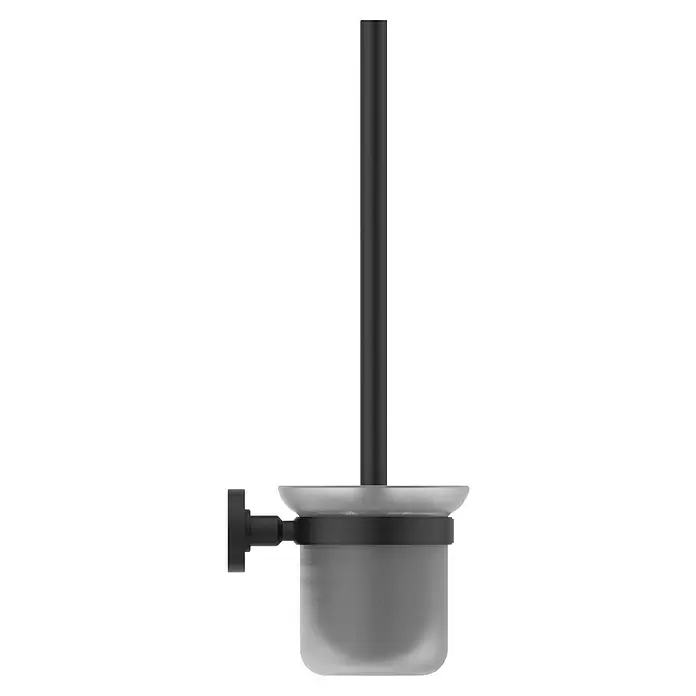 Ideal Standard Bad-Set Iom 1 - 3 -tlg., Schwarz - Wandmontiertes Toilettenbürsten-Set mit schwarzem Griff und mattiertem Glashalter mit schwarzem Band.