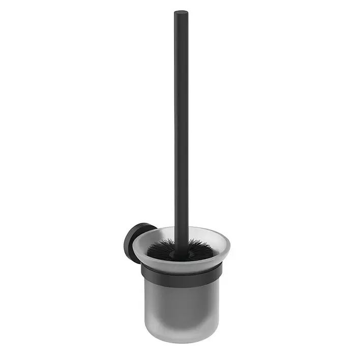 Ideal Standard WC-Set Iom 2 - 3 -tlg., Schwarz - Wandmontierte schwarze Toilettenbürste und mattierter Glashalter.