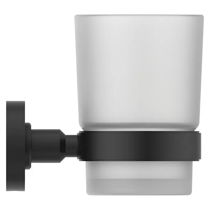 Ideal Standard Bad-Set Iom 1 - 3 -tlg., Schwarz - Schwarzwandmontierter Zahnbürstenhalter mit mattiertem Glasbecher.