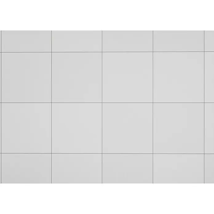 Feinsteinzeugfliese Super White - 59,8 x 59,8 cm, Weiß, Matt - Helle, quadratische Fliesen mit grauen Fugen bilden ein sauberes und modernes Muster, ideal für Badezimmer oder Küchen.