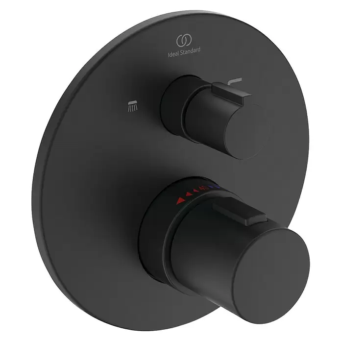 Ideal Standard Ceratherm UP-Thermostatarmatur T100 -  - Mattschwarze Ideal Standard Duscharmatur mit zwei Reglern für Durchfluss und Temperatur.