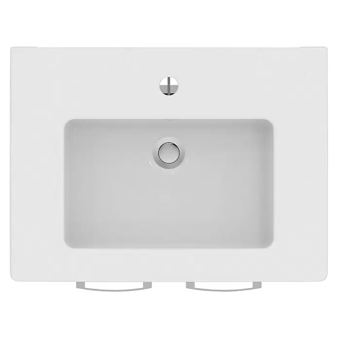 Ideal Standard Eurovit Badmöbel-Set - Gesamtbreite Badmöbel: 61 cm, Weiß, Glänzend - Weißes rechteckiges Keramik-Waschbecken mit integriertem Hahnloch und Abfluss.
