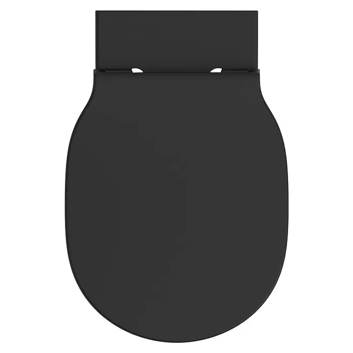 Ideal Standard Connect Air Wand-WC-Set AquaBlade - Spülrandlos, Ohne Spezialglasur, Spülform: Tief, WC Abgang: Waagerecht, Schwarz - Schwarzer Toilettensitz mit Deckel.