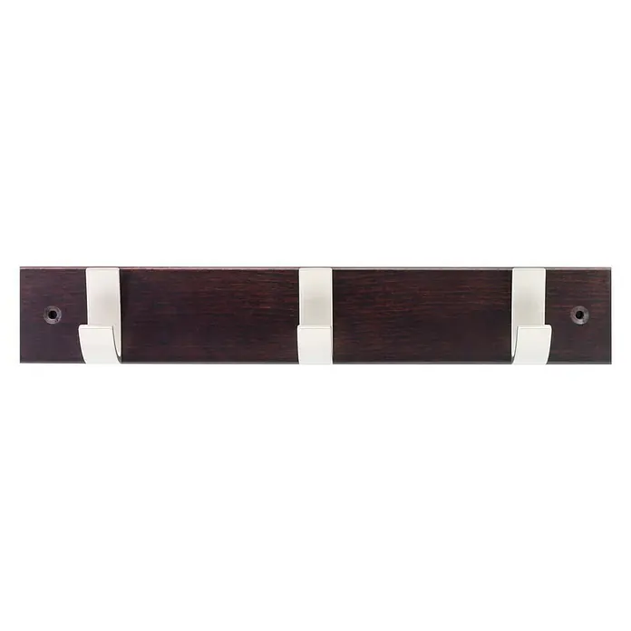 Inofix Perchero 3703 - L x An x Al: 36 x 6 x 6 cm, Madera, Wengué - Un elegante perchero con madera oscura y tres ganchos, ideal para recibidores o dormitorios.