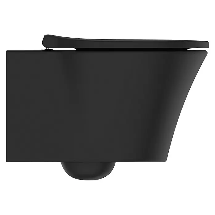 Ideal Standard Connect Air Wand-WC-Set AquaBlade - Spülrandlos, Ohne Spezialglasur, Spülform: Tief, WC Abgang: Waagerecht, Schwarz - Schwarzes wandhängendes WC mit Absenkautomatik.