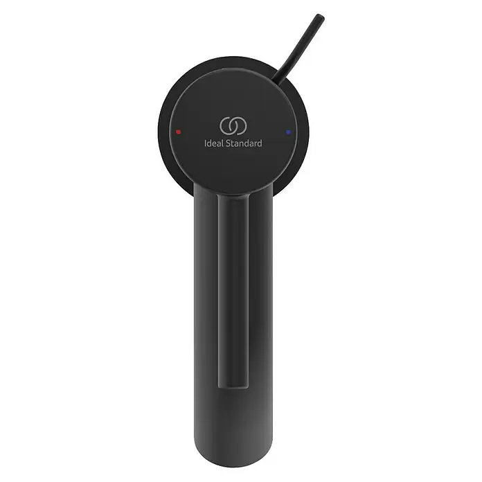 Ideal Standard Ceraline Waschtischarmatur - Schwarz, Matt, Mit Ablaufgarnitur - Mattschwarze Einhebelarmatur mit roten und blauen Temperaturanzeigen.