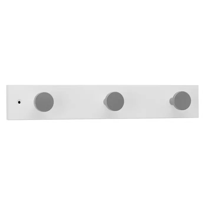 Inofix Perchero 3713 - L x An x Al: 36 x 6 x 6 cm, Madera, Blanco - Perchero de pared blanco con tres pomos grises para guardar chaquetas y accesorios. Diseño elegante para recibidor o dormitorio.
