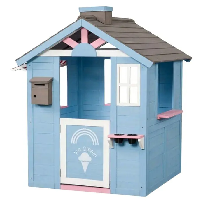 Swing King Spielhaus Icecream - L x B x H: 120 x 108 x 135 cm, Holz, Blau/Weiß/Rosa/Grau - Das blaue, süße und verspielte Ice-Cream-Spielhaus mit den verspielten Farben ist der ideale Ort für kleine Eisdielenbesitzer zum Spielen.