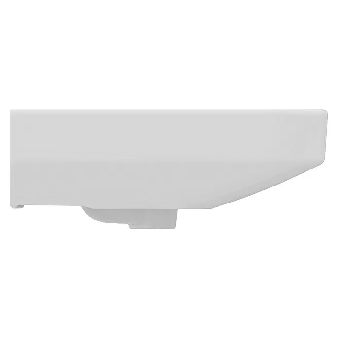 Ideal Standard i.life B Waschtisch - 65 x 48 cm, Ohne Spezialglasur, Hahnloch: Mitte, Mit Überlauf, Weiß - Weißer, rechteckiger Wandspender mit schlanker, abgerundeter Vorderseite und einem Untersatz-Detail.
