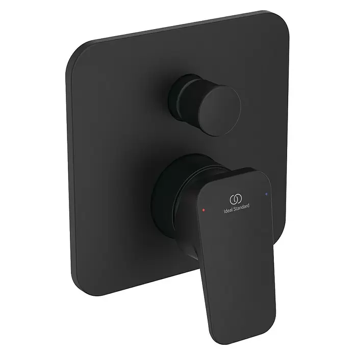 Ideal Standard Ceraplan UP-Badewannenarmatur - Schwarz, Matt, Eckig - Mattschwarzer Unterputz-Duschmischer mit quadratischer Blende, Temperaturhebel und Mengenregler.