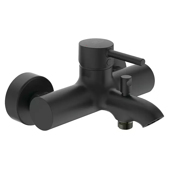Ideal Standard Ceraline Badewannenarmatur - Ausladung Armatur: 168 mm, Schwarz, Matt - Schwarze matte Wandarmatur für Badewanne mit Einhebelmischer und Umsteller.