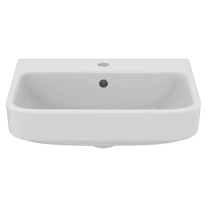 Ideal Standard i.life B Waschtisch - 50 x 44 cm, Ohne Spezialglasur, Hahnloch: Mitte, Mit Überlauf, Weiß - Weißes Keramik-Waschbecken mit Hahnloch und Überlauf.