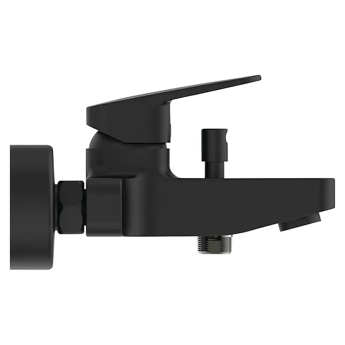 Ideal Standard Ceraplan Badewannenarmatur - Ausladung Armatur: 163 mm, Schwarz, Matt - Mattschwarze Einhebelarmatur mit schrägem Auslauf und Zugstangen-Umschalter.