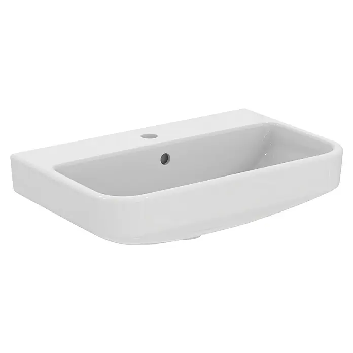 Ideal Standard i.life S Waschtisch - 60 x 38 cm, Ohne Spezialglasur, Hahnloch: Mitte, Mit Überlauf, Weiß - Modernes Waschbecken: Elegantes Design für Ihr Badezimmer. Stilvoll, funktional und pflegeleicht. Ideal für moderne Badezimmerästhetik.
