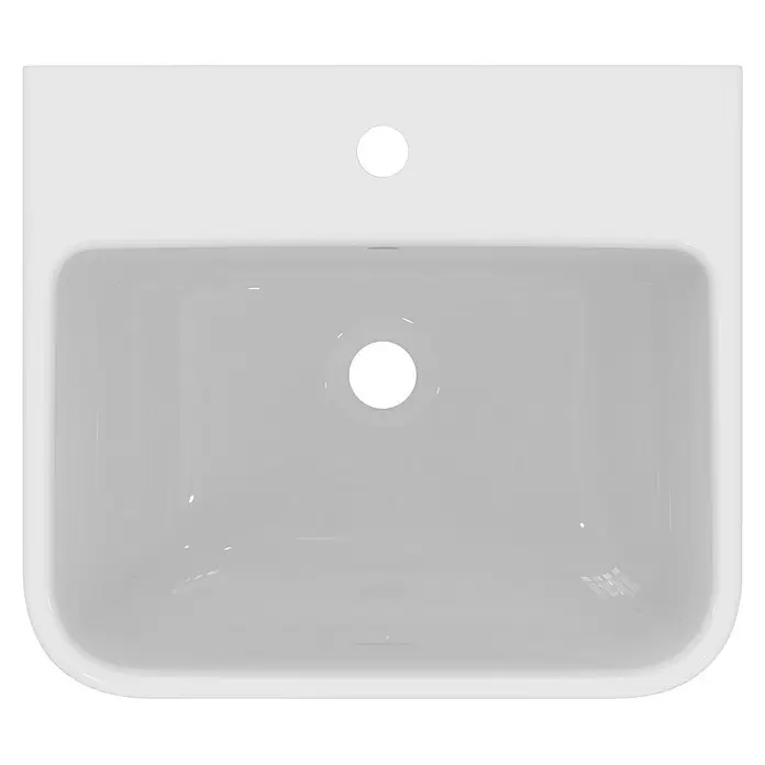 Ideal Standard i.life B Waschtisch - 50 x 44 cm, Ohne Spezialglasur, Hahnloch: Mitte, Mit Überlauf, Weiß - Weißes Keramik-Spülbecken mit Einzelbecken, vorgebohrtem Hahnloch und Abfluss.