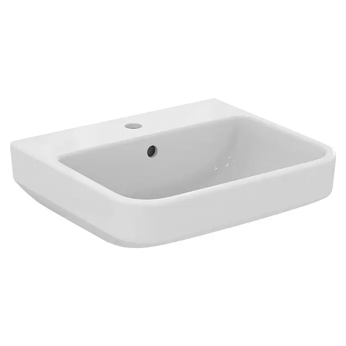 Ideal Standard i.life B Waschtisch - 50 x 44 cm, Ohne Spezialglasur, Hahnloch: Mitte, Mit Überlauf, Weiß - Weißes Keramik-Waschbecken mit Hahnloch und Überlauf.