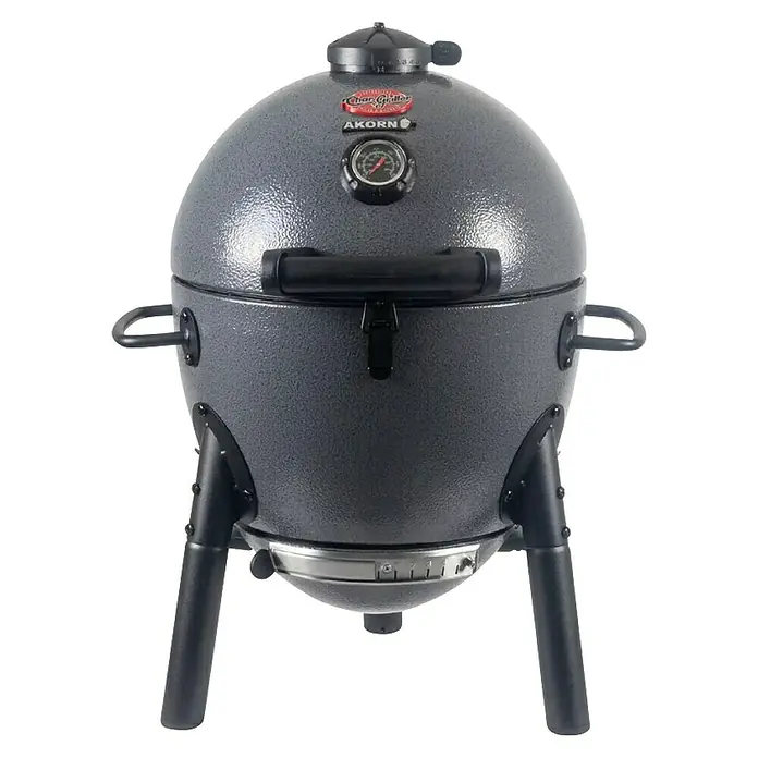 Char-Griller Holzkohlegrill Akorn Jr. Kamado - Durchmesser Grillfläche: 36 cm, Schwarz - AKORN-Grill in grau mit Temperaturanzeige und Griffen. Ideal zum Grillen und Räuchern.