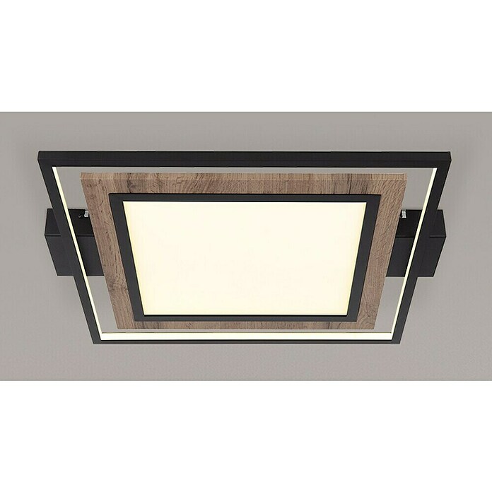 Globo LED-Deckenleuchte Gabalo (36 W, L x B x H: 50 x 45 x 5,5 cm, Schwarz/Holz, Warmweiß) | BAUHAUS