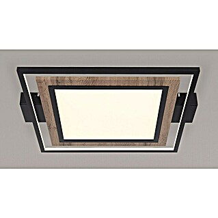 Globo LED-Deckenleuchte Gabalo (36 W, L x B x H: 50 x 45 x 5,5 cm, Schwarz/Holz, Warmweiß)