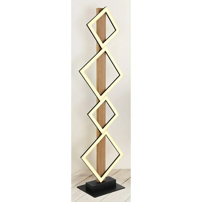 Globo LED-Stehleuchte Dustin - L x B x H: 30,7 x 18 x 103 cm, 35 W - Moderne Stehlampe mit einem Holzstamm und vier leuchtenden, quadratischen Rahmen. Ein stilvolles Highlight für jedes Zuhause.