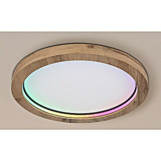 Globo LED-Deckenleuchte Branza (24 W, Mehrfarbig, Schwarz/Holz, L x B x H: 40 x 40 x 6,5 cm, Rund)