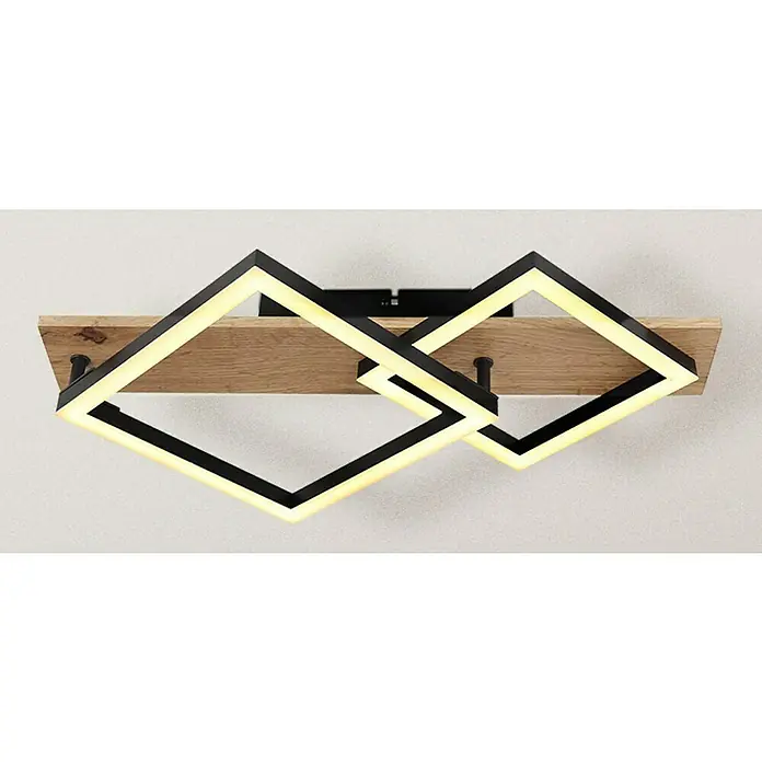 Globo LED-Deckenleuchte Beatrix - 18 W, Warmweiß, Holz/Schwarz, L x B x H: 47,5 x 31 x 8,5 cm, 2 Stk. - Moderne Deckenleuchte mit zwei quadratischen LED-Lampen und Holzsockel für stilvolle Beleuchtung im Raum.