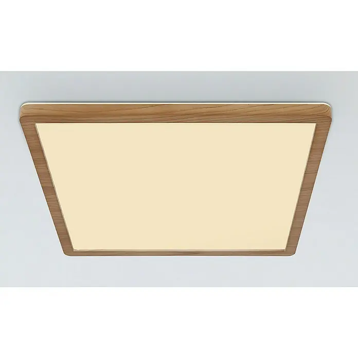 Globo LED-Deckenleuchte Sapana - 24 W, Warmweiß, Holzoptik, L x B x H: 42 x 42 x 2,5 cm - Rechteckige Deckenleuchte mit Holzrahmen.