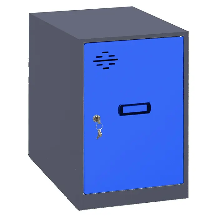 Simonrack Simonlocker Taquilla Mini - L x An x Al: 50 x 30 x 47,5 cm, Número de puertas: 1 ud., Antracita/Azul - Taquilla azul con llave, ideal para guardar objetos personales de forma segura. Construcción duradera para el uso diario.