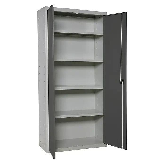 Simonrack Simonlocker Armario multiusos metálico Multi Professional Desmontado - L x An x Al: 40 x 60 x 180 cm, Gris/Antracita, Número de baldas: 4 ud. - Un armario metálico gris abierto con múltiples estantes que ofrece un amplio espacio de almacenamiento, ideal para oficinas o talleres.