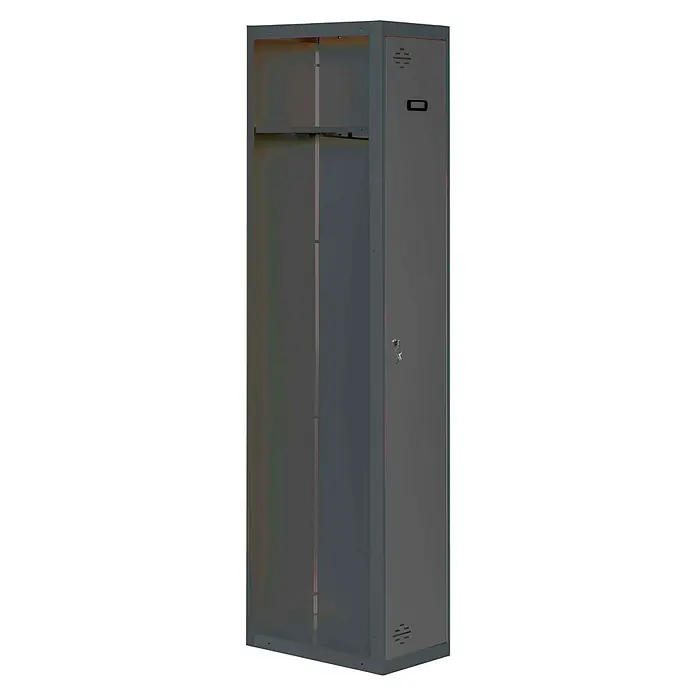 Simonrack Simonlocker Taquilla Single Adicional Desmontada - L x An x Al: 50 x 40 x 180 cm, Número de puertas: 1 ud., Antracita/Antracita - Imagen de un armario metálico gris individual con llaves sobre un fondo neutro.