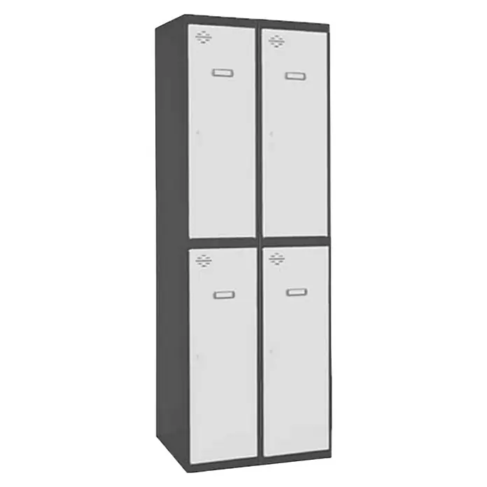 Simonrack Simonlocker Taquilla Tandem Inicial - L x An x Al: 50 x 60 x 180 cm, Número de puertas: 4 ud., Antracita/Blanco - Taquilla gris con cuatro compartimentos y manijas plateadas. Un mueble práctico para guardar ropa y objetos personales.