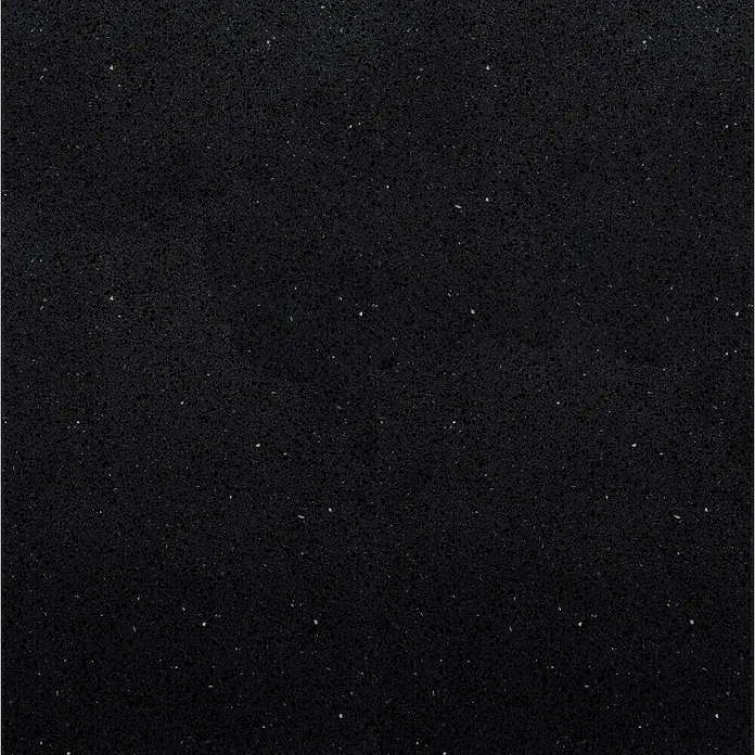 Quarzsteinfliese Komposit - 60 x 60 cm, Schwarz, Glänzend - Nahaufnahme einer schwarzen Küchenarbeitsplatte mit subtilen, glitzernden Einschlüssen für einen eleganten Look.