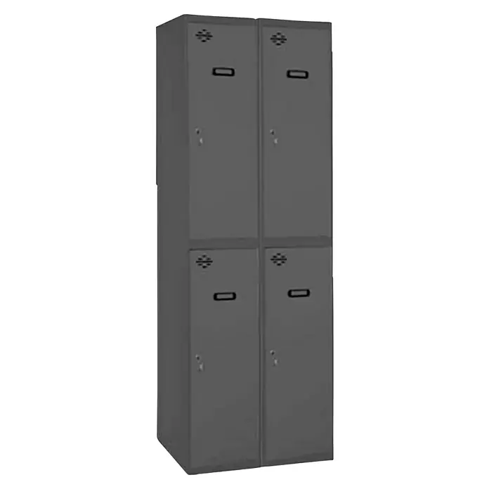 Simonrack Simonlocker Taquilla Tandem Inicial - L x An x Al: 50 x 60 x 180 cm, Número de puertas: 4 ud., Antracita/Antracita - Taquilla metálica gris con cuatro puertas y orificios de ventilación. Las puertas cuentan con manijas rectangulares y cerraduras.